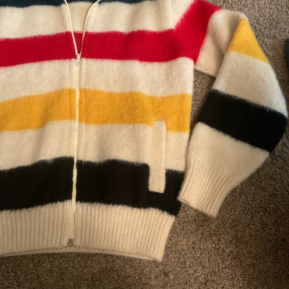 Vintage L.L. Bean Striped Hudson Bay Wool Zipper Sweater Jacket S - Picture 3 of 5